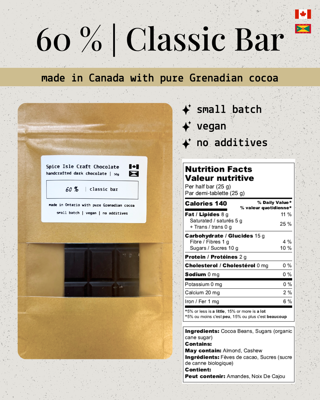 Grenadian Bean-to-Bar Dark Chocolate - Classic Bar