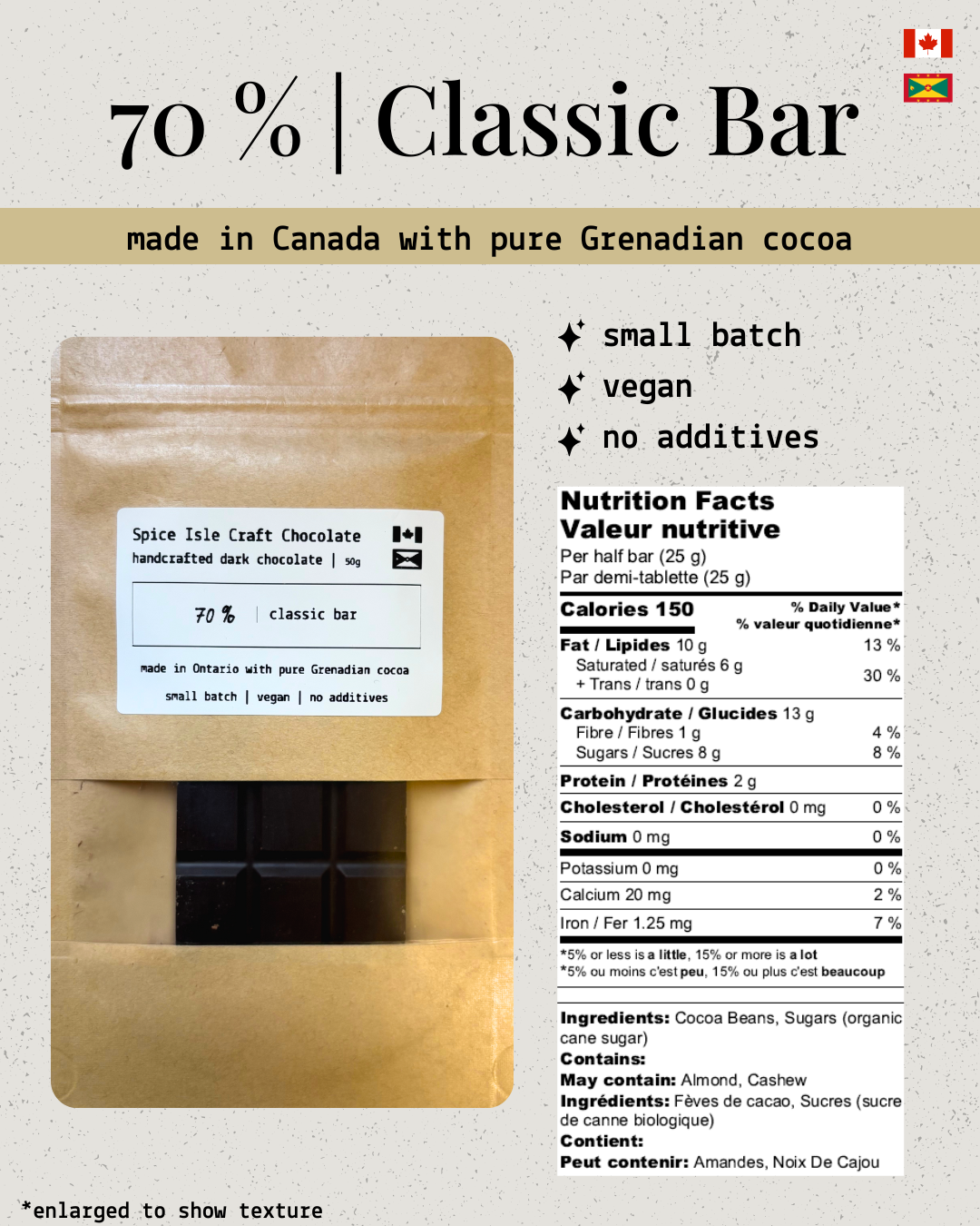 Grenadian Bean-to-Bar Dark Chocolate - Classic Bar