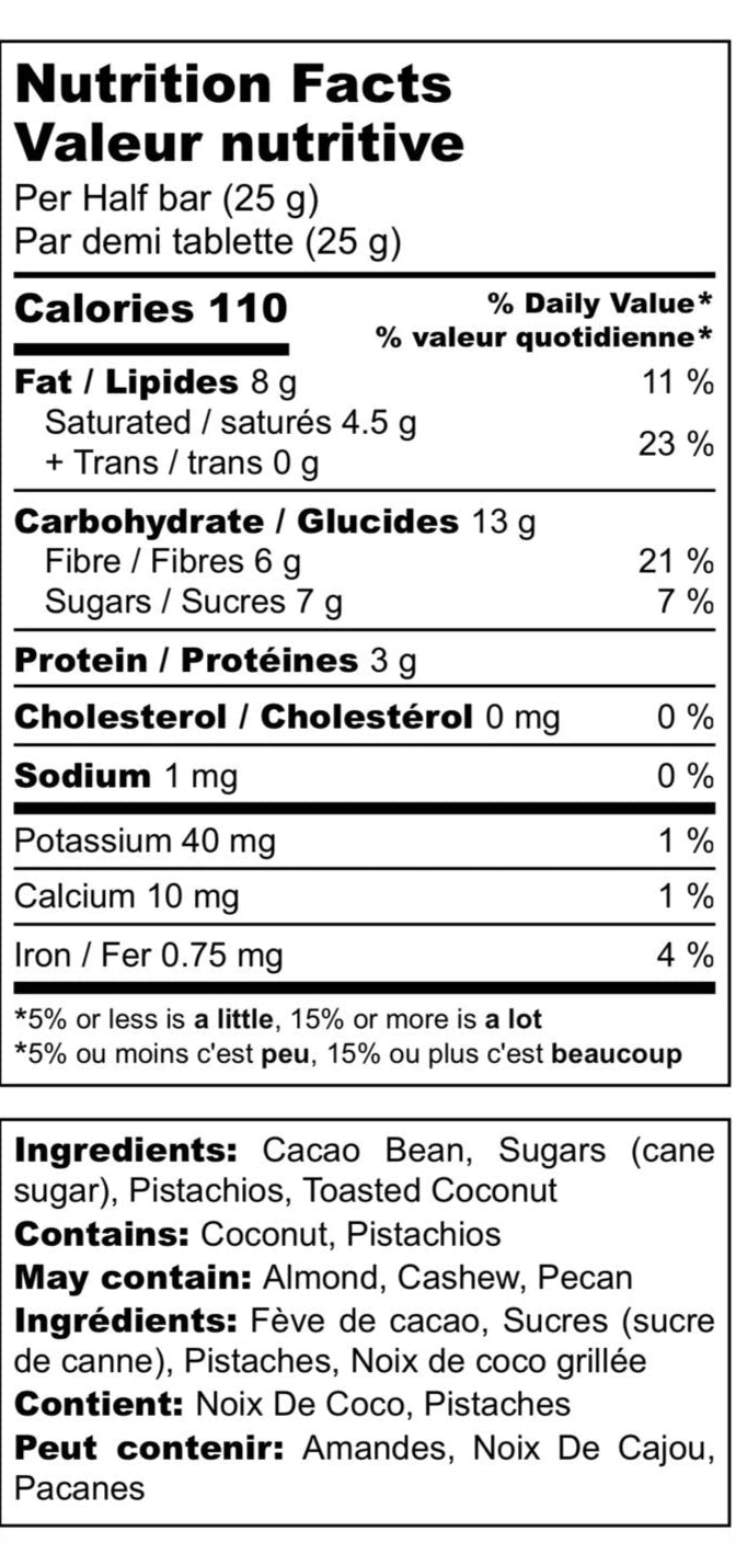 70% Dark Chocolate with Pistachio & Toasted Coconut