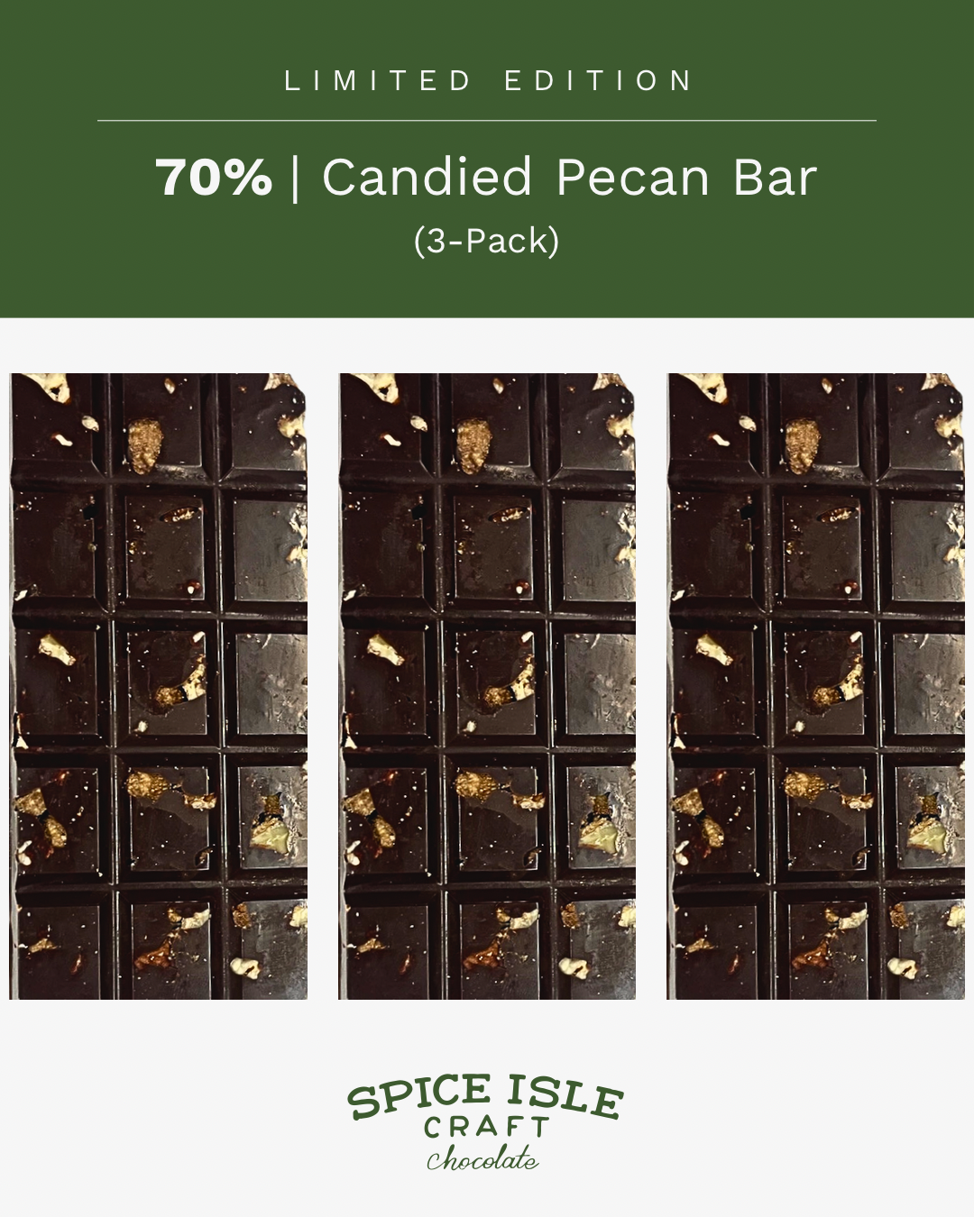 70% Dark Chocolate with Candied Pecans (3-Pack)
