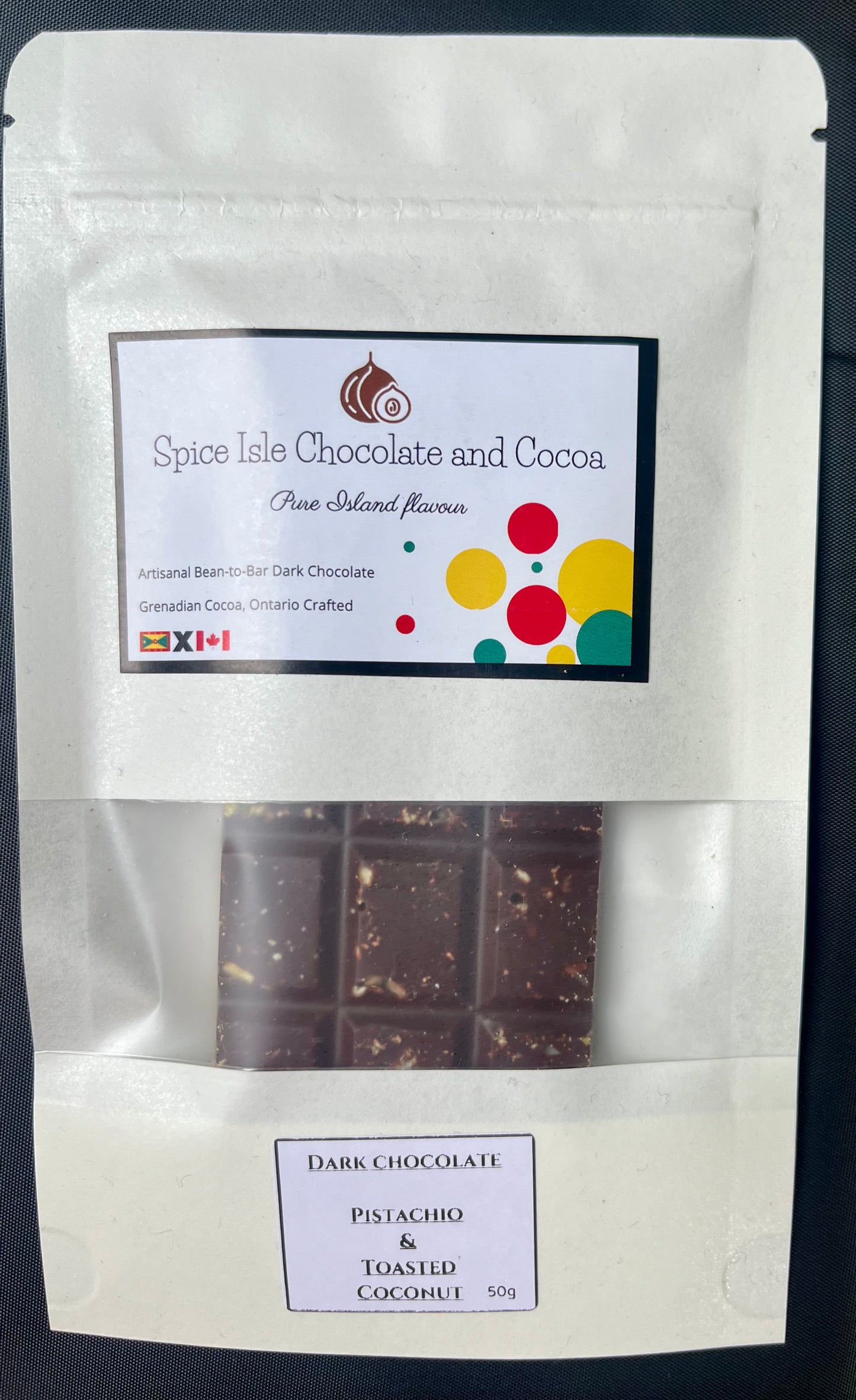 Handcrafted Dark Chocolate - 70% with Pistachio & Toasted Coconut