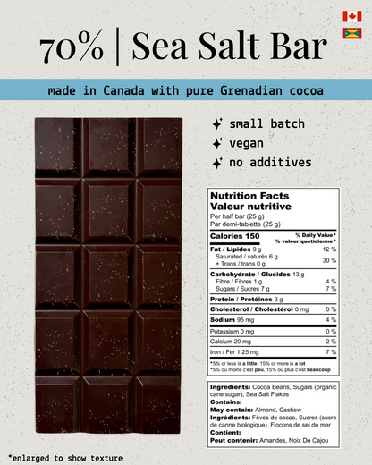 Grenadian Bean-to-Bar Dark Chocolate : 70% with Sea Salt
