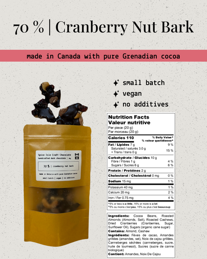 Grenadian Bean-to-Bar Dark Chocolate Bark : Cranberry & Nuts
